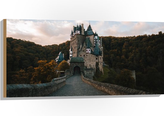 WallClassics - Hout - Burg Eltz Kasteel in Wierschem, Duitsland - 100x50 cm - 9 mm dik - Foto op Hout (Met Ophangsysteem)