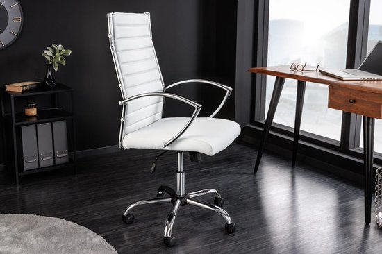 In hoogte verstelbare bureaustoel BIG DEAL wit imitatieleer met verchroomde armleuningen