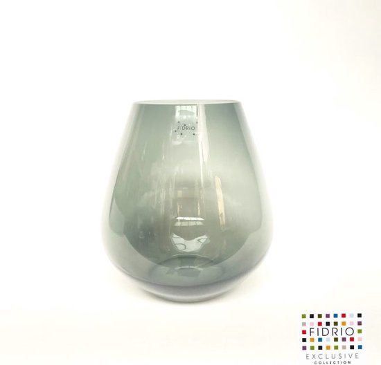 Design Vaas PEAR - Fidrio GREY - glas, mondgeblazen bloemenvaas - diameter 25 cm hoogte 27 cm