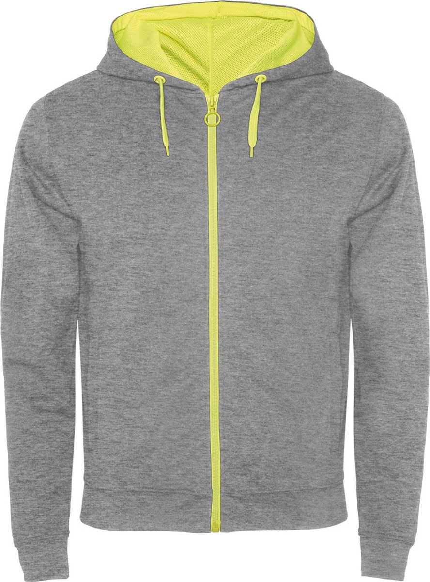 Roly - Fuji Sweater met Rits - Heather Grey 58/Fluor Yellow 221 maat XXL
