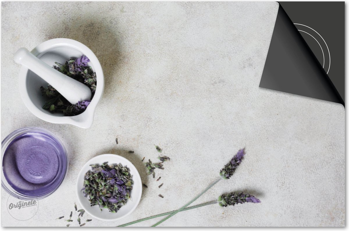 Inductie beschermer 76x51,5 - afdekplaat inductie mat - Dietrix Kookplaat beschermer - DELUXE - Bloemen en Planten - Lavendel Flatlay