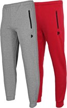 2-Pack Donnay - Joggingbroek met elastiek (Jack) - Sportbroek - Heren - Silver-marl/Red (489) - maat XL