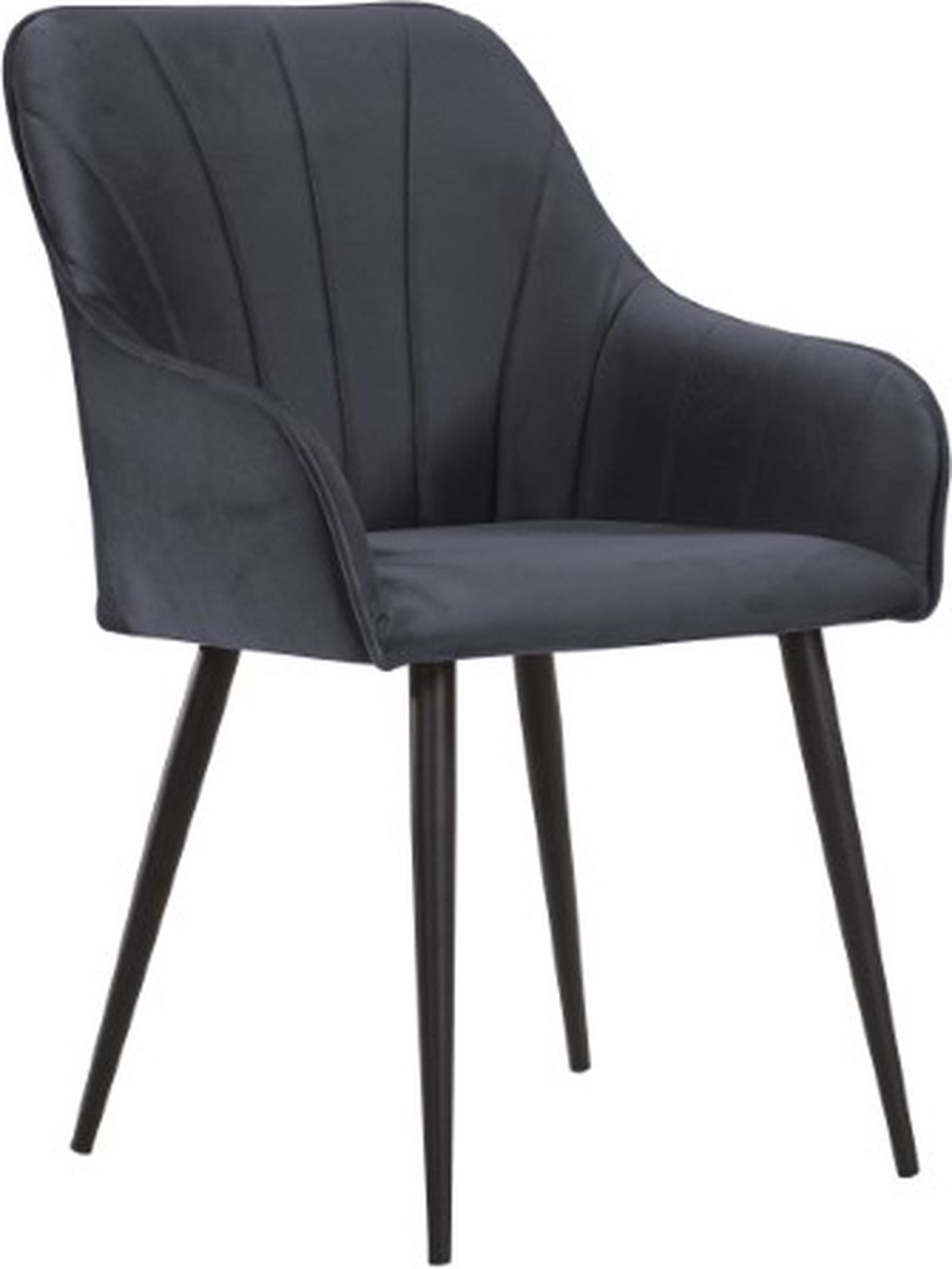 Soof&Tess - Set van 6 - Ferrara Eetkamerstoel - Antraciet - Fluweel - Velvet - Industrieel - Met armleuning - Easy Clean Stoffen - Hoge Kwaliteit