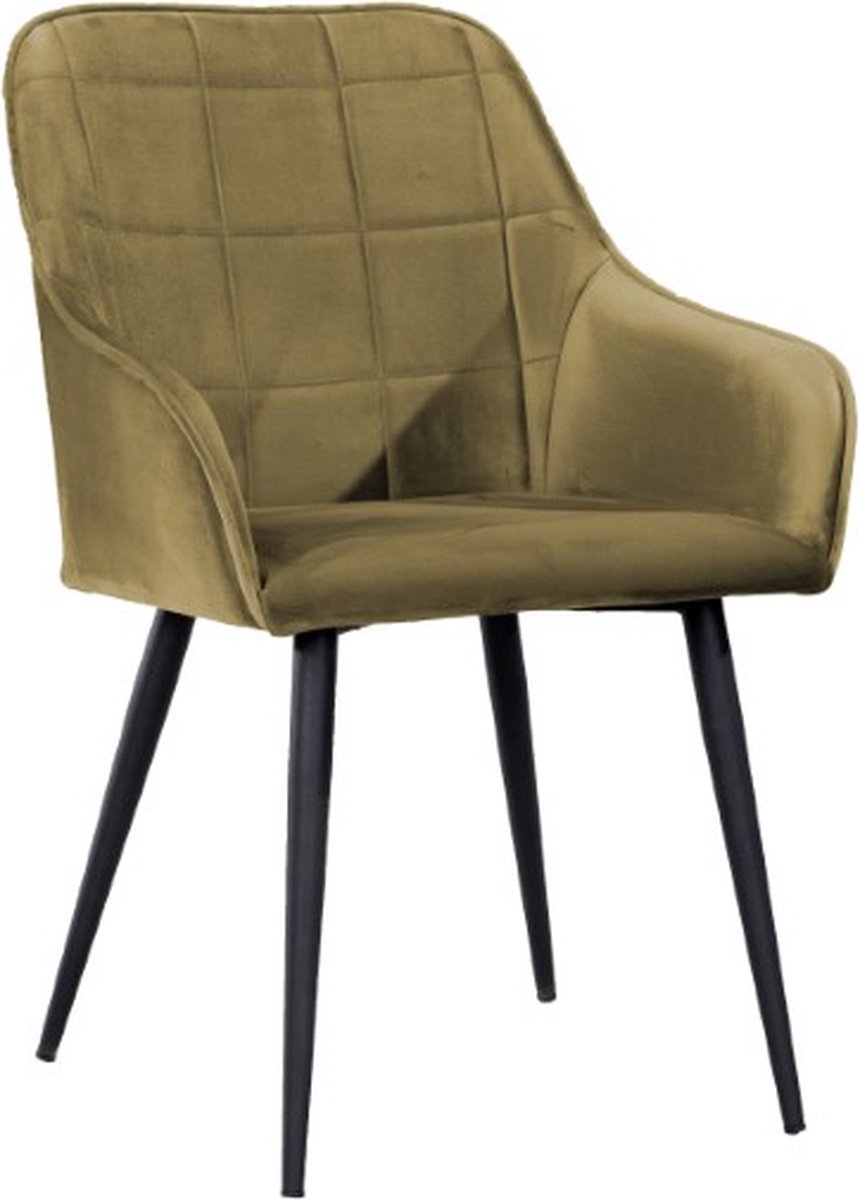 Soof&Tess - Set van 4 - Varese Eetkamerstoel - Okergeel - Fluweel - Velvet - Industrieel - Met armleuning - Easy Clean Stoffen - Hoge Kwaliteit