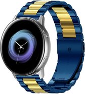 Strap-it Stalen schakel smartwatch bandje - geschikt voor Samsung Galaxy Watch Active / Active2 40 & 44mm / Galaxy Watch 3 41mm / Galaxy Watch 1 42mm / Gear Sport - blauw/goud
