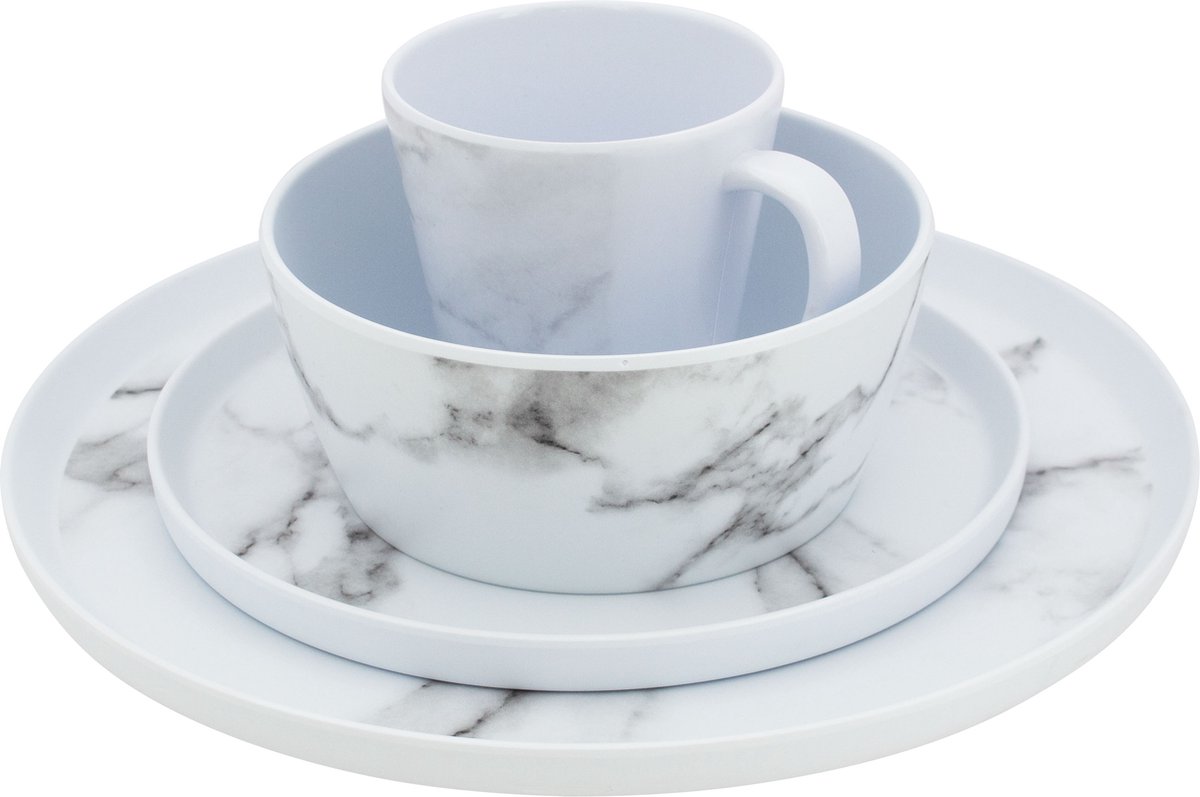 Eurotrail Serviesset Marble Marmerlook 16 delig Melamine