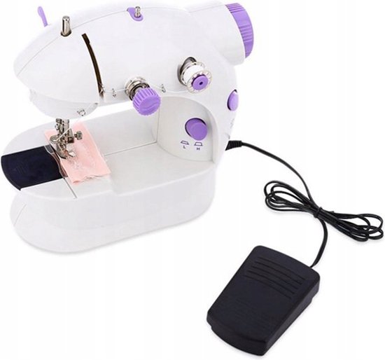 Naaimachine - Compact - Wit/Paars - met Pedaal - Draadloos - Incl Draad - met Spoelen en Garen - LED Verlichting - Klein - Kinder Naaimachine - Mini Naaimachine - voor Beginners - Gevorderden - Naaiapparaat - Kleding maken