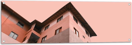 WallClassics - Tuinposter – Gekleurd Appartement met Roze lucht - 120x40 cm Foto op Tuinposter (wanddecoratie voor buiten en binnen)