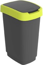 Rotho Twist Swing - Poubelle 25L avec couvercle à charnière - Collecteur de déchets de recyclage - Sans BPA - Zwart/ Lime