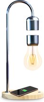 Zwevende Gloeilamp met Draadloze Oplader - Levitating Lamp  - Bamboo