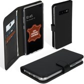 Selencia Hoesje Geschikt voor Samsung Galaxy S10 Plus Hoesje Met Pasjeshouder - Selencia Echt Lederen Bookcase - Zwart
