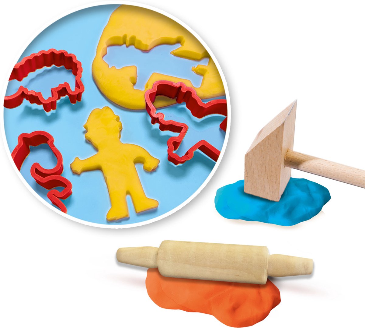 SES Creative - My First - Klei Mega Set - Tools en Klei Vormpjes - Glutenvrije klei in heldere kleuren - droogt niet uit - boerderij thema - met houten deegroller en hamer — afbeelding 2
