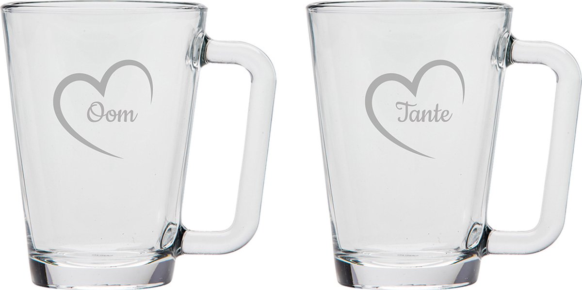 Gegraveerde theeglas 26cl Tante & Oom met hartje