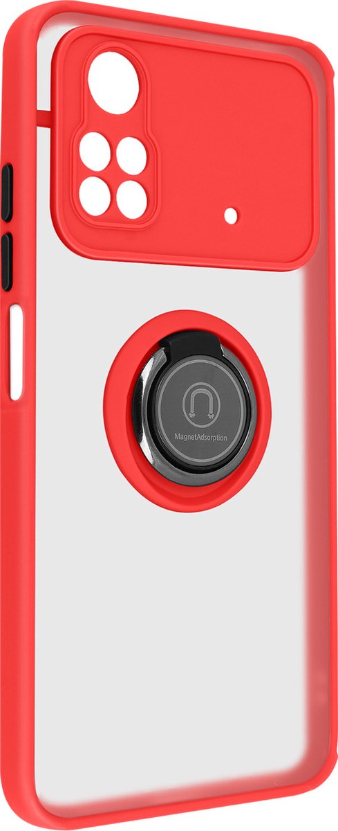 Geschikt voor Xiaomi Poco M4 Pro Bi-materiaal Case Ring Video-Ondersteuning rood