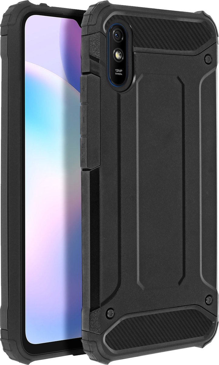 Geschikt voor Xiaomi Redmi 9A/9AT Defender II-hoes Relief Hybrid Fall zwart