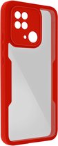 Integraal Hoesje Geschikt voor Xiaomi Redmi 10C Achterkant plexiglas, rood