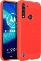 Geschikt voor Motorola Moto G8 Power Lite Versterkt Soft Case met geborsteld effect rood