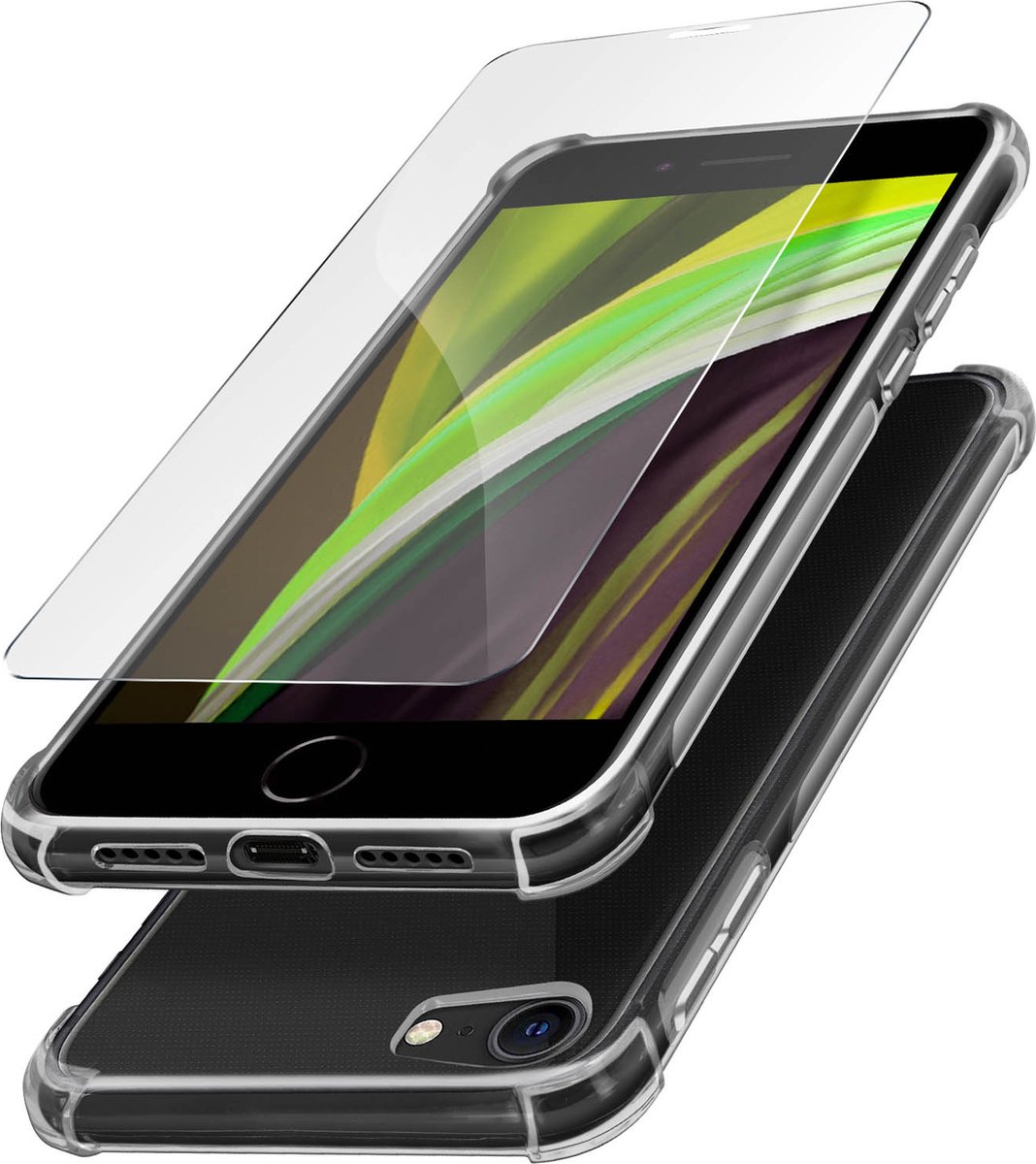 Pack Protection Geschikt voor Apple iPhone 7/8/SE 2020 hoesje + transparant gehard glas