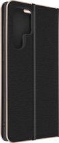 Geschikt voor Samsung Galaxy S22 Ultra Hoes Kaarthouder Video-standaard Forcell Luna Book Gold - Zwart