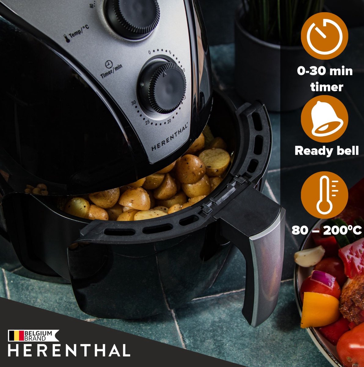 Herenthal Airfryer XL Heteluchtfriteuse Airfryers 1500W 3,5L 1000 gr. Friet...