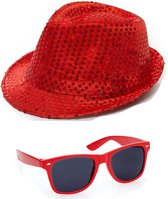 Toppers in concert - Folat - Verkleedkleding set glitter hoed/party bril rood volwassenen
