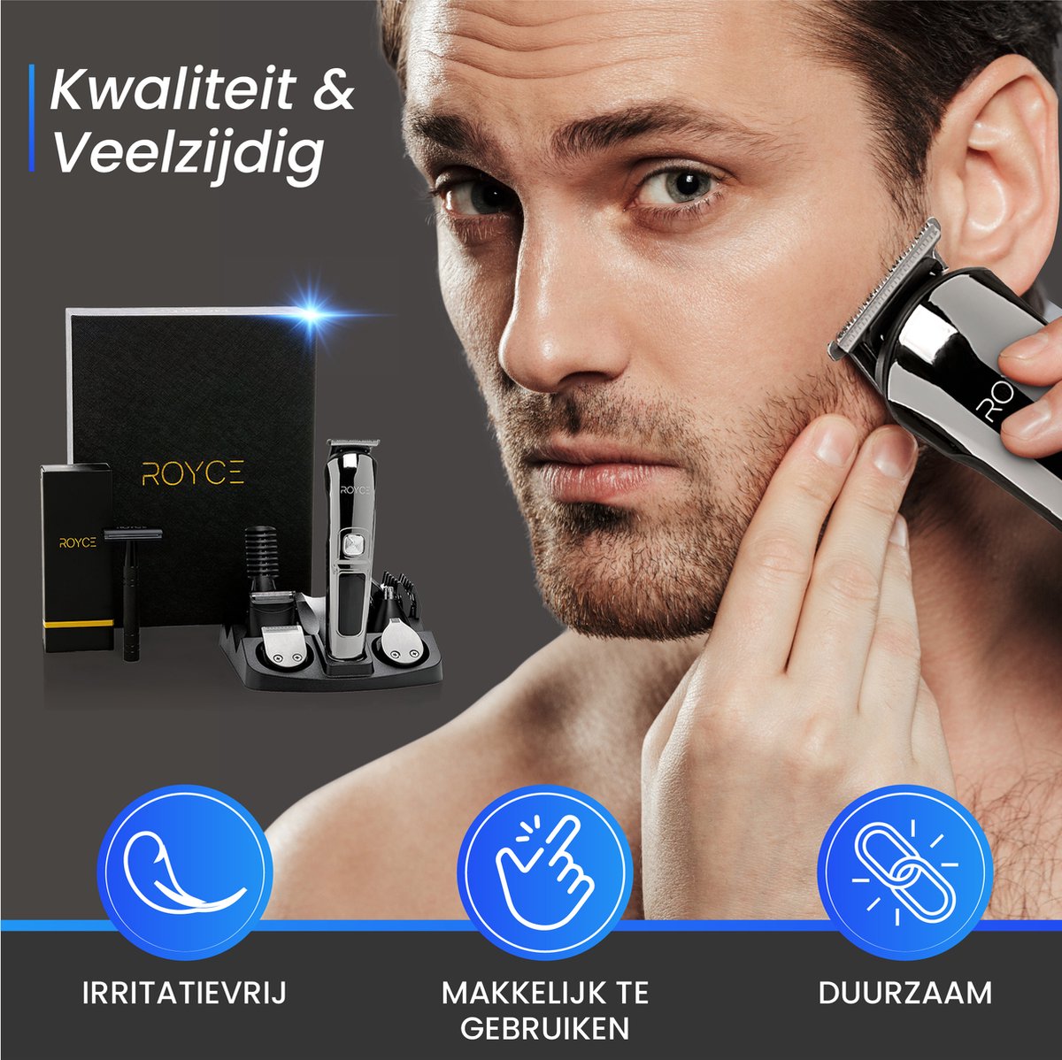 Royce 11 in 1 Baardtrimmer – Trimmer voor Baard & Lichaam - Baardtrimmer Mannen - Lichaamstrimmer - Snor Trimmer - Bodygroomer - Trimmer intieme zone - Incl. 10 Opzetstukken thumbnail 3