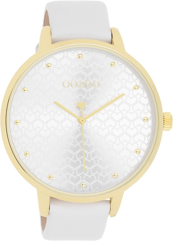 OOZOO Timepieces - Goudkleurige horloge met witte leren band - C11158