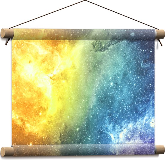 Textielposter - Galaxy Lucht met Oranje, Blauw en Paarse Gloed - 40x30 cm Foto op Textiel