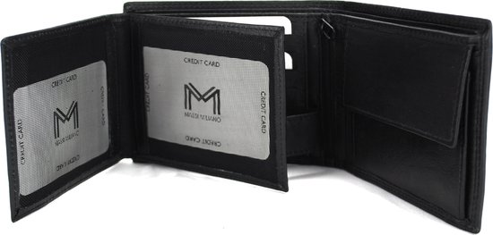 Massi Miliano Portefeuille Homme Cuir De Vachette Zwart - Billfold -(PHXW-310A-6) - 12x2x9.5cm -