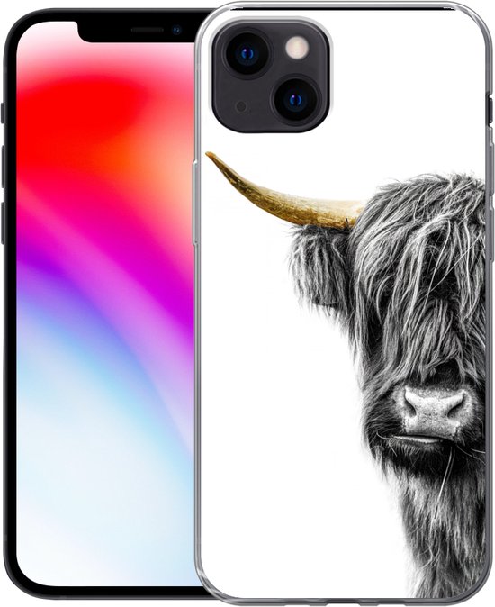 Telefoonhoesje Geschikt voor iPhone 13 hoesje - Schotse hooglander - Dieren - Black and gold - Siliconen Telefoonhoesje Telefoonhoesje