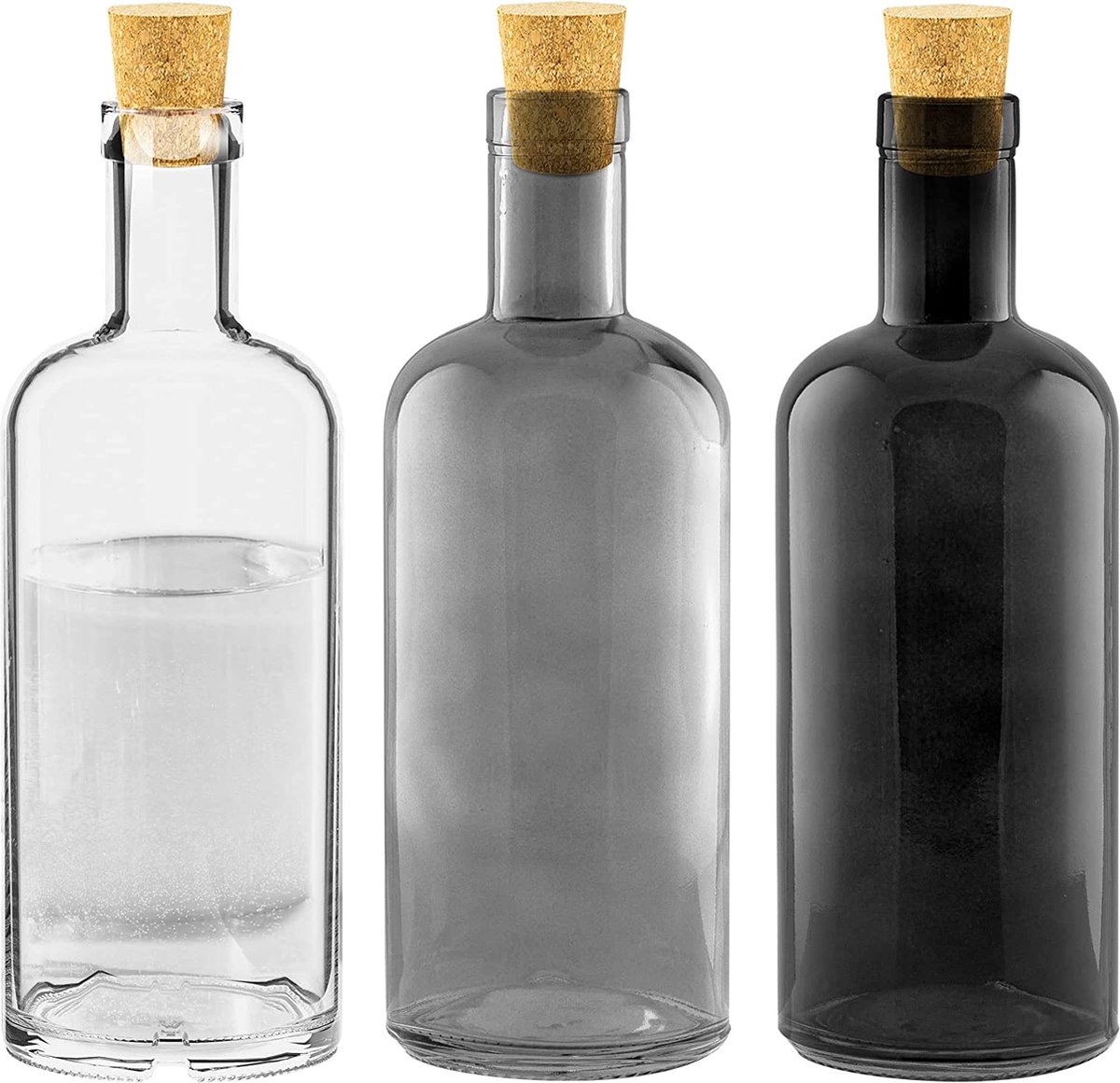 Harde ring Bakken Besmettelijke ziekte Glazen flessen 700 ml Set van 3 gekleurd glas met kurkstops Likeurflessen  met... | bol.com