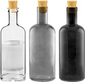 Glazen flessen 700 ml Set van 3 gekleurd glas met kurkstops Likeurflessen met kurkdeksels glazen fles voor thuis gemaakte Sloe Gin Schnapps Wijncidersap | Elodia Smoky | 3 Kleuren