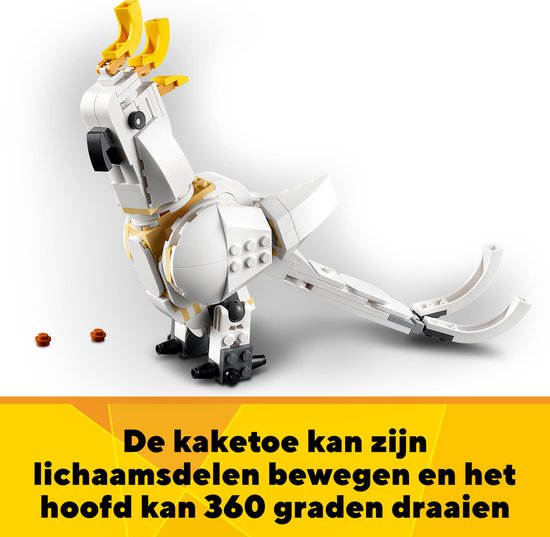 Un cacatoès LEGO blanc avec une crête jaune.