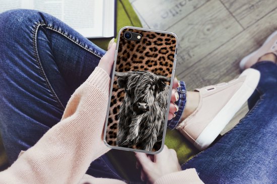 Coque iPhone 7 - Highlander écossais - Imprimé panthère - Zwart - Wit - Siliconen