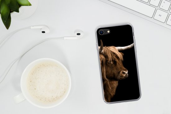 Coque iPhone 7 - Scottish Highlander - Vache - Zwart - Siliconen