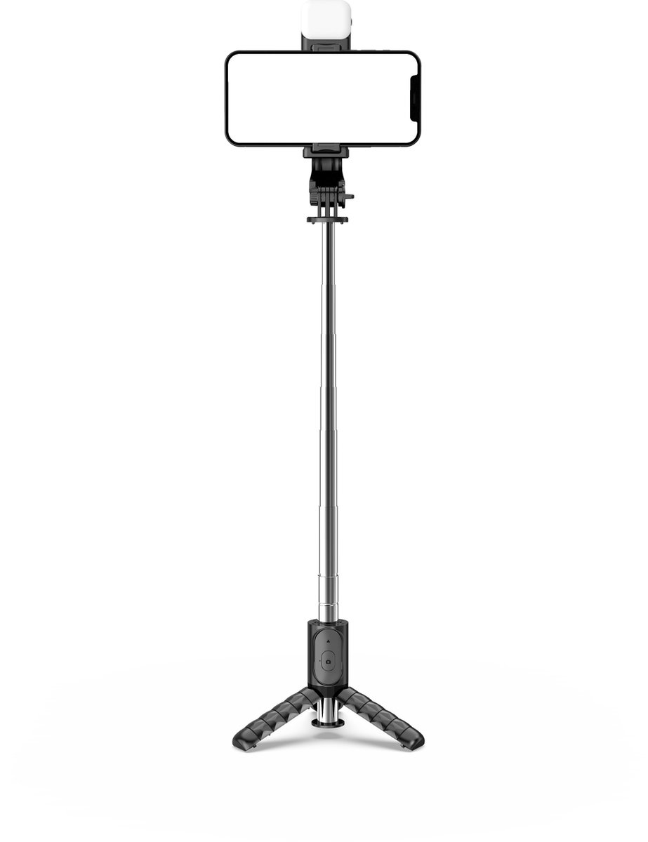 Gadgetking - Selfie stick Q11s met LED licht voor Smartphone - voor iPhone 14 (Pro) iPhone 13 (13 Pro/13 Pro Max) iPhone 12 (12 Mini/ 12 Pro/ 12 Pro Max), iPhone X (XS, XS Max) & iPhone 8 (/8 Plus)
