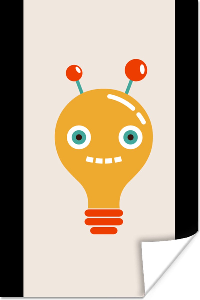 Poster 80x160 cm - Robot - Gloeilamp - Gezicht - Antenne - Kinderen - Posters - Kamer deco