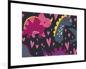 Poster in fotolijst kind - Dinosaurus - Kind - Patronen - Roze - Meisjes - Schilderij voor kinderen - 90x60 cm - Wanddecoratie meisjes - Decoratie voor kinderkamers