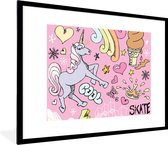 Affiche dans cadre photo enfant - Filles - Design - Unicorn - Arc-en-ciel - Rose - Décoration murale filles - Affiche licorne - 80x60 cm - Décoration pour chambres d'enfants