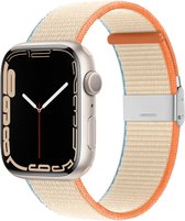 Nylon bandje - geschikt voor Apple Watches 1/2/3/4/5/6/7/8/9/SE/SE 2 met case size 38 mm / 40 mm / 41 mm - offwhite-oranje