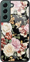 Casimoda® hoesje - Geschikt voor Samsung Galaxy S22+ - Bloemen flowerpower - Luxe Hard Case Zwart - Backcover telefoonhoesje - Multi