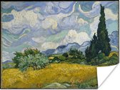 Korenveld met cipressen - Schilderij van Vincent van Gogh Poster 160x120 cm - Foto print op Poster (wanddecoratie woonkamer / slaapkamer) XXL / Groot formaat!