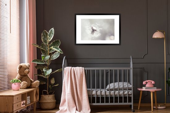 Photo encadrée - Pissenlit Witte aux graines sur cadre photo fond clair 90x60 cm - Affiche encadrée (Décoration murale salon / chambre)