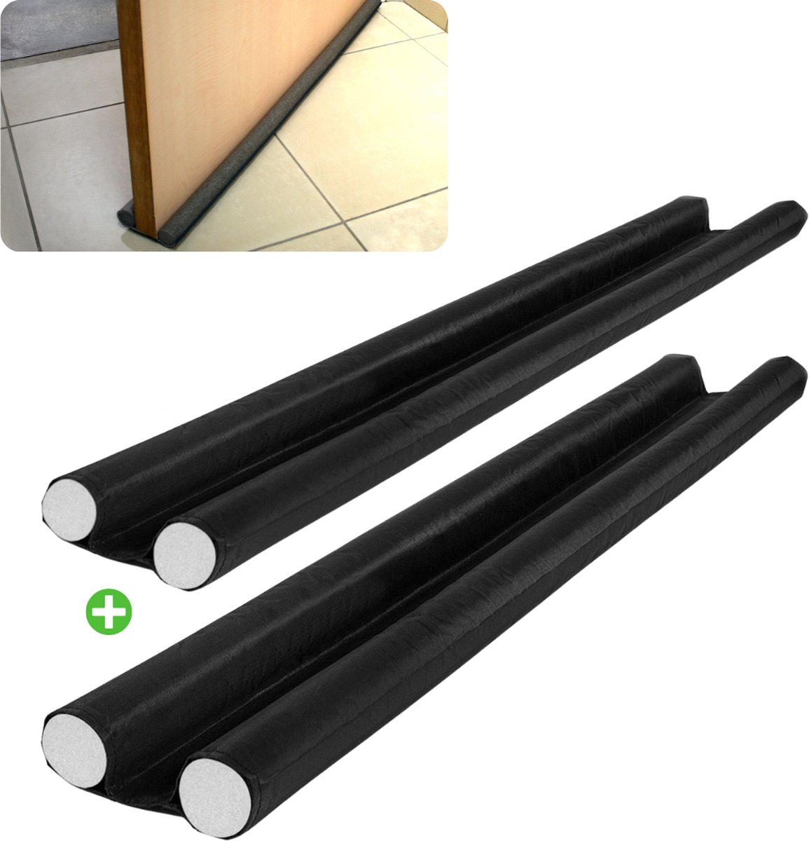 2x Dubbele Tochtstrips deuren zwart - Tochtstopper knipbaar