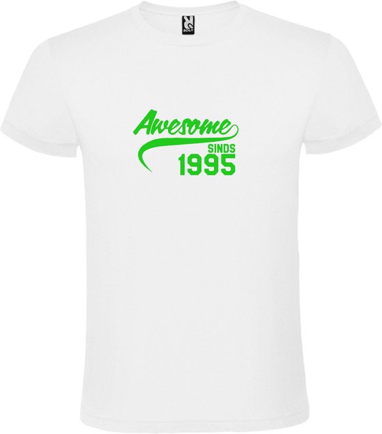 Wit T-Shirt met “Awesome sinds 1995 “ Afbeelding Neon Groen Size XXXXL