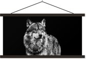 Posterhanger incl. Poster 120x60 cm - Schoolplaat - Wolf - Dieren - Wild - Zwart - Wit - Textielposter - Zwarte latten