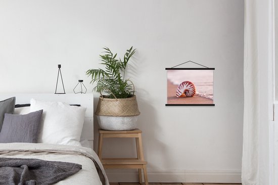 Support pour affiches avec affiche 40x30 cm - Affiche scolaire - Coquillage - Plage - Mer - Sable - Affiche textile - Lattes noires