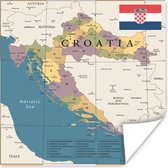 Poster Kaart van Kroatië met de provincies en steden - 50x50 cm