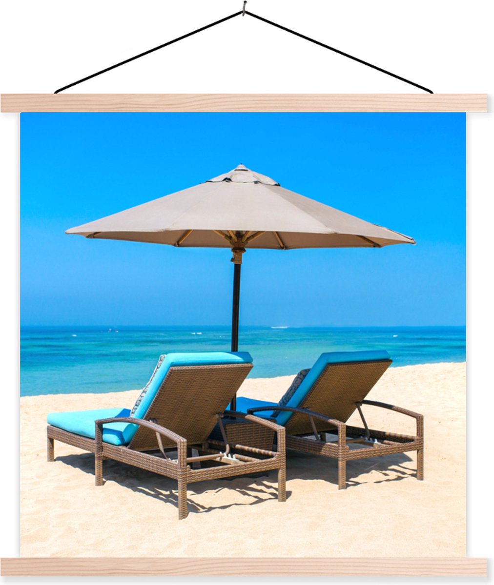 Posterhanger incl. Poster 120x120 cm - Schoolplaat - Strandstoel - Parasol - Zomer - Zee -