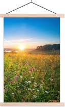 Porte-affiche avec affiche - Affiche scolaire - Soleil - Herbe - Fleurs - 40x60 cm - lattes vierges